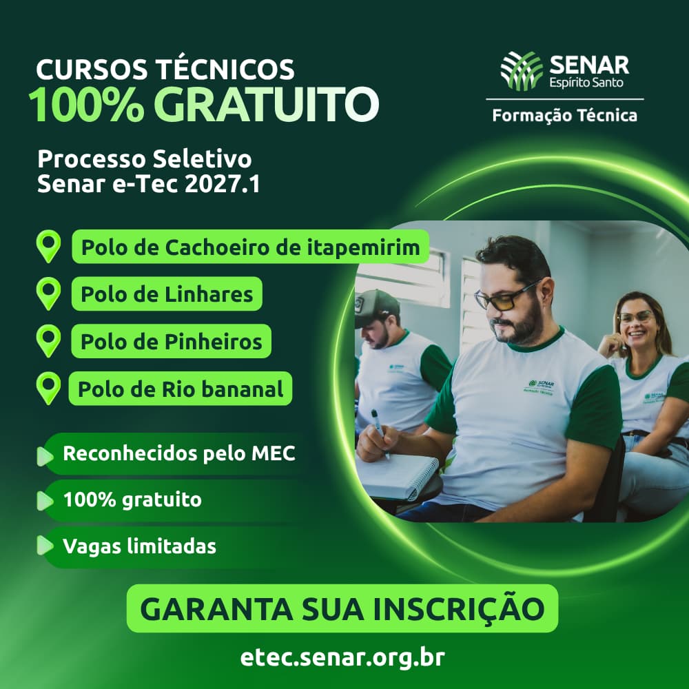 Cursos técnicos gratuitos SENAR e-Tec 2027.1
